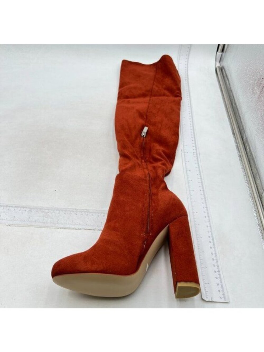 Women's Suede Knee-High Boots Fall Boot Chunky Block High Heel Fashion Boot Red